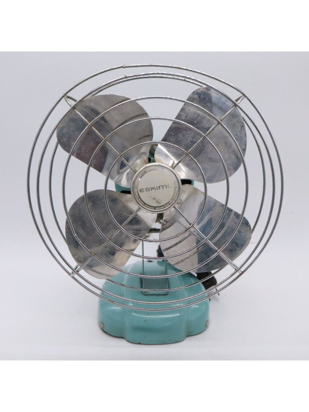 Vintage MCM ESKIMO Desk / Wall Fan #081002 Aqua Turquoise Blue Bullet Back Works